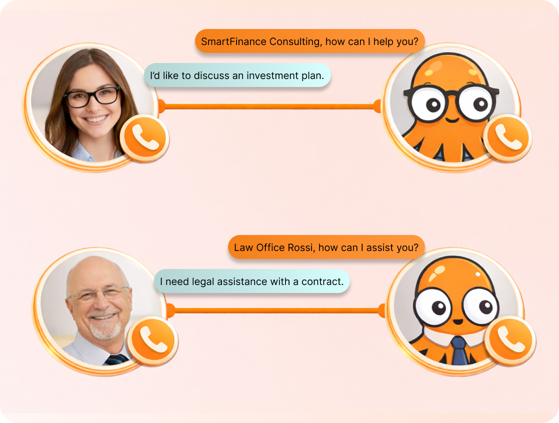 Professional auto-attendant call flow routing to Legal, Accounting, Consulting, and Reception departments