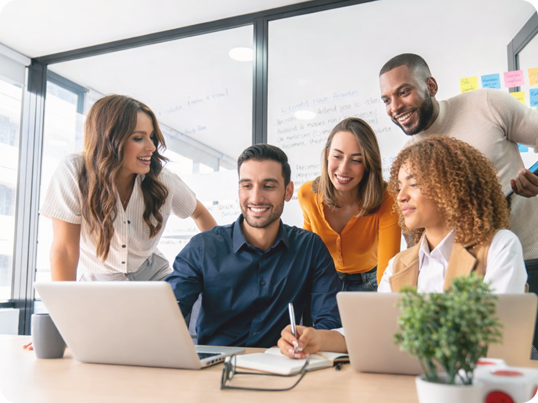 Modern startup team using OctoVoIP cloud phone system in a co-working space